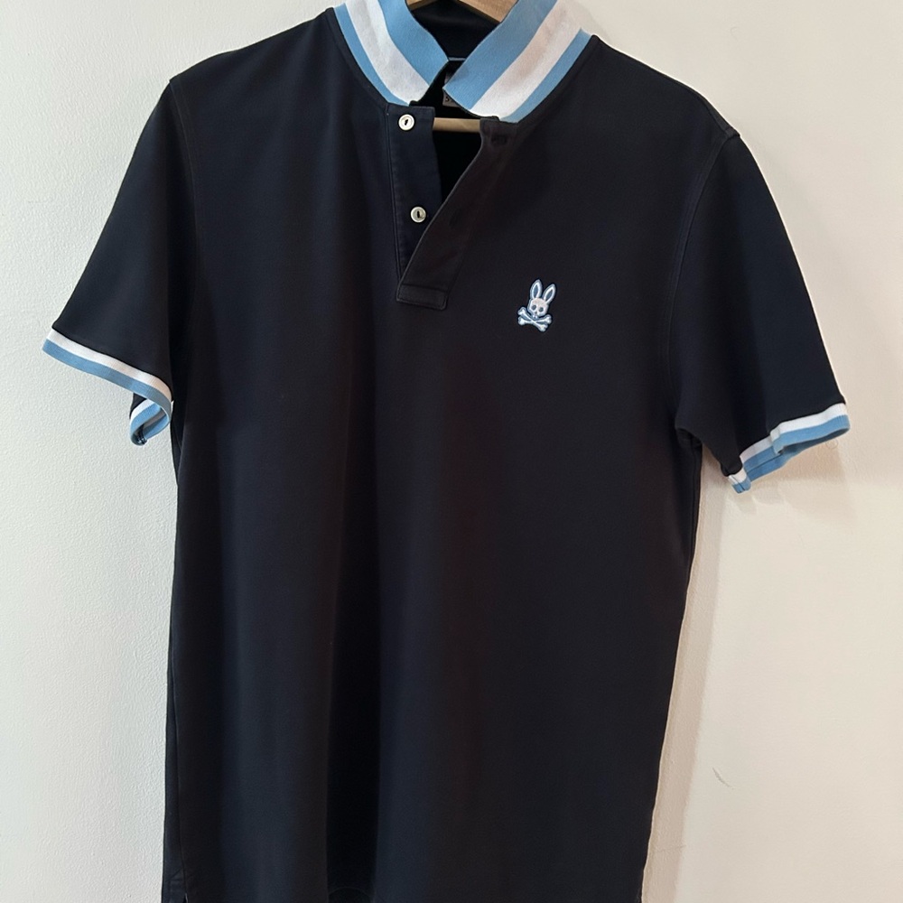 Psycho Bunny Black Polo with Light Blue Trim